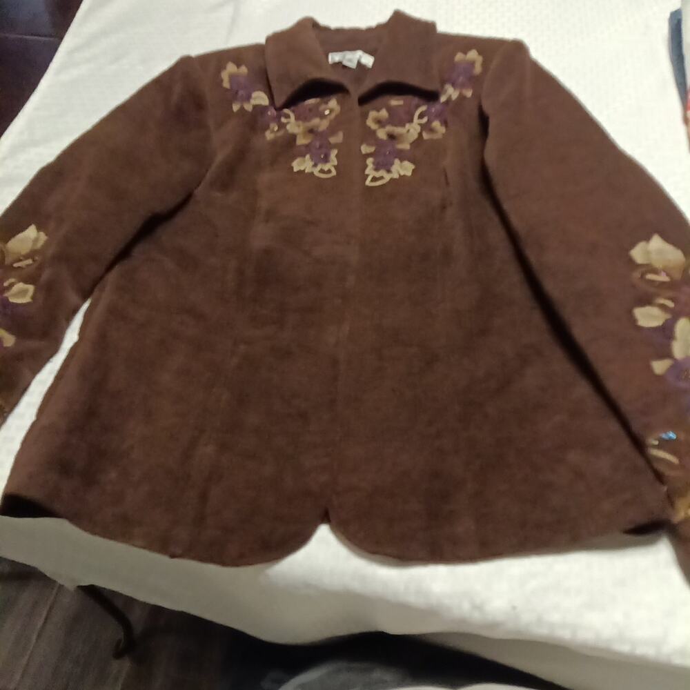 Cold Water Creek Women Embroidered Jacket Blazer Size 12 Boho Cottage Core VTG